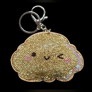 Gold Cloud Bag Charm Keychain with Rhinestones